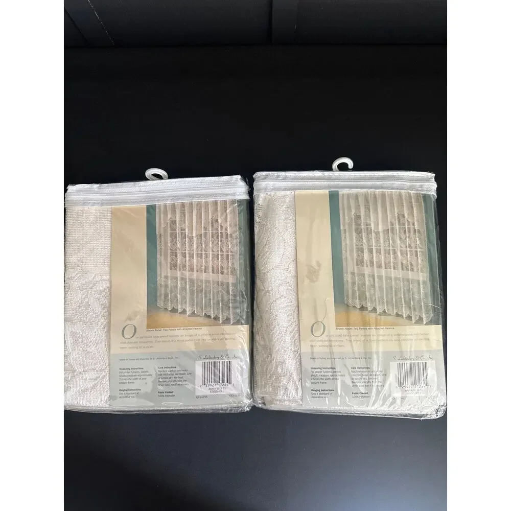 S Lichtenberg Anna Sheer Scalloped Lace Panels Eggshell Curtains Valance 58x63